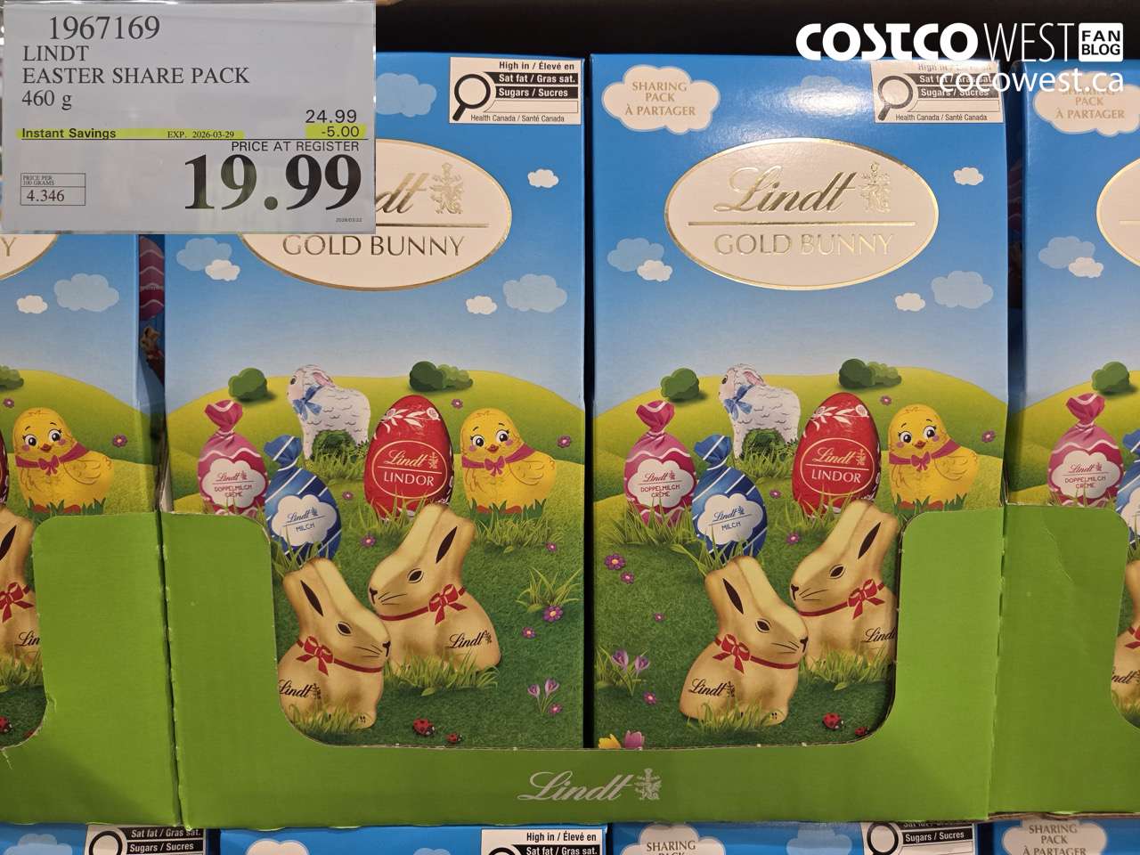 1967169 LINDT EASTER SHARE PACK 460G ($5.00 INSTANT SAVINGS EXPIRES ON 2026-03-29) $19.99