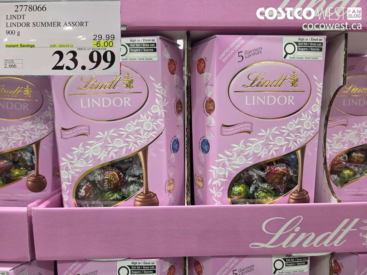2778066 LINDT LINDOR SUMMER ASSORT 900 G ($6.00 INSTANT SAVINGS EXPIRES ON 2026-03-15) $23.99