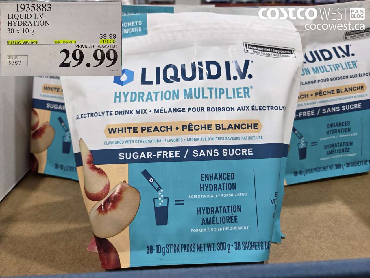 1935883 LIQUID I.V. HYDRATION 30 X 10 G ($10.00 INSTANT SAVINGS EXPIRES ON 2026-03-15) $29.99