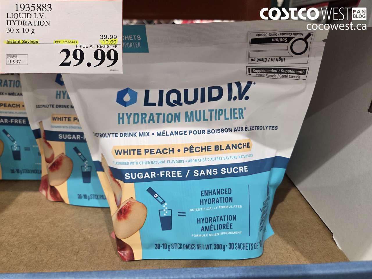 1935883 LIQUID I.V. HYDRATION 30 X 10 G ($10.00 INSTANT SAVINGS EXPIRES ON 2026-03-15) $29.99