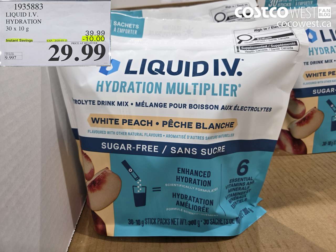 1935883 LIQUID I.V. HYDRATION 30 X 10 G ($10.00 INSTANT SAVINGS EXPIRES ON 2026-03-15) $29.99