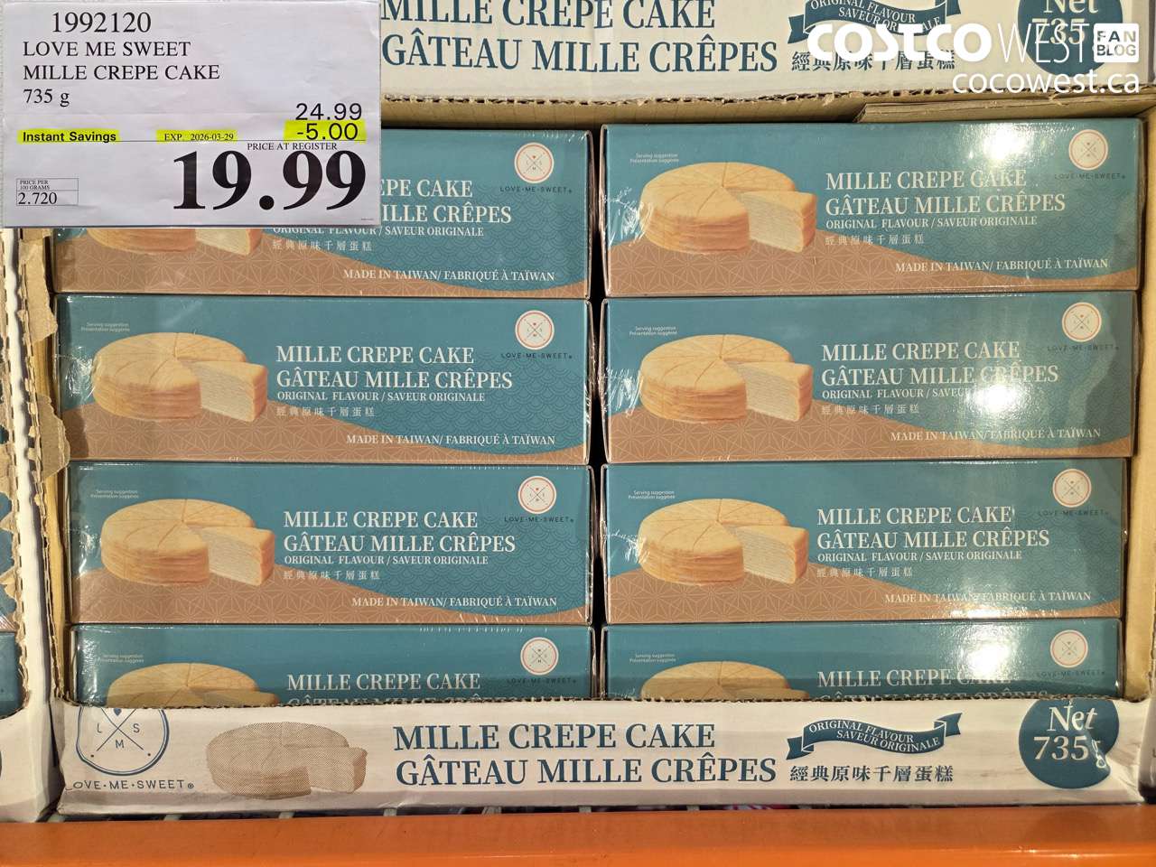 1992120 LOVE ME SWEET MILLE CREPE CAKE 735G ($5.00 INSTANT SAVINGS EXPIRES ON 2026-03-29) $19.99