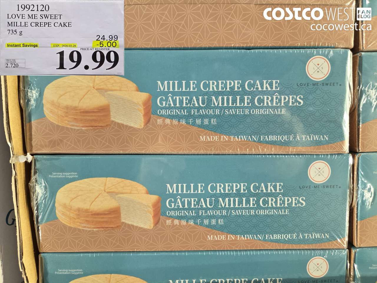 1992120 LOVE ME SWEET MILLE CREPE CAKE 735 G ($5.00 INSTANT SAVINGS EXPIRES ON 2026-03-29) $19.99