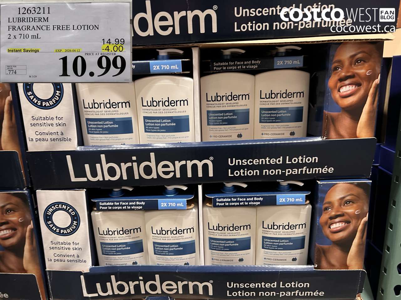 1263211 LUBRIDERM FRAGRANCE FREE LOTION 2 X 710 ML ($4.00 INSTANT SAVINGS EXPIRES ON 2026-04-12) $10.99