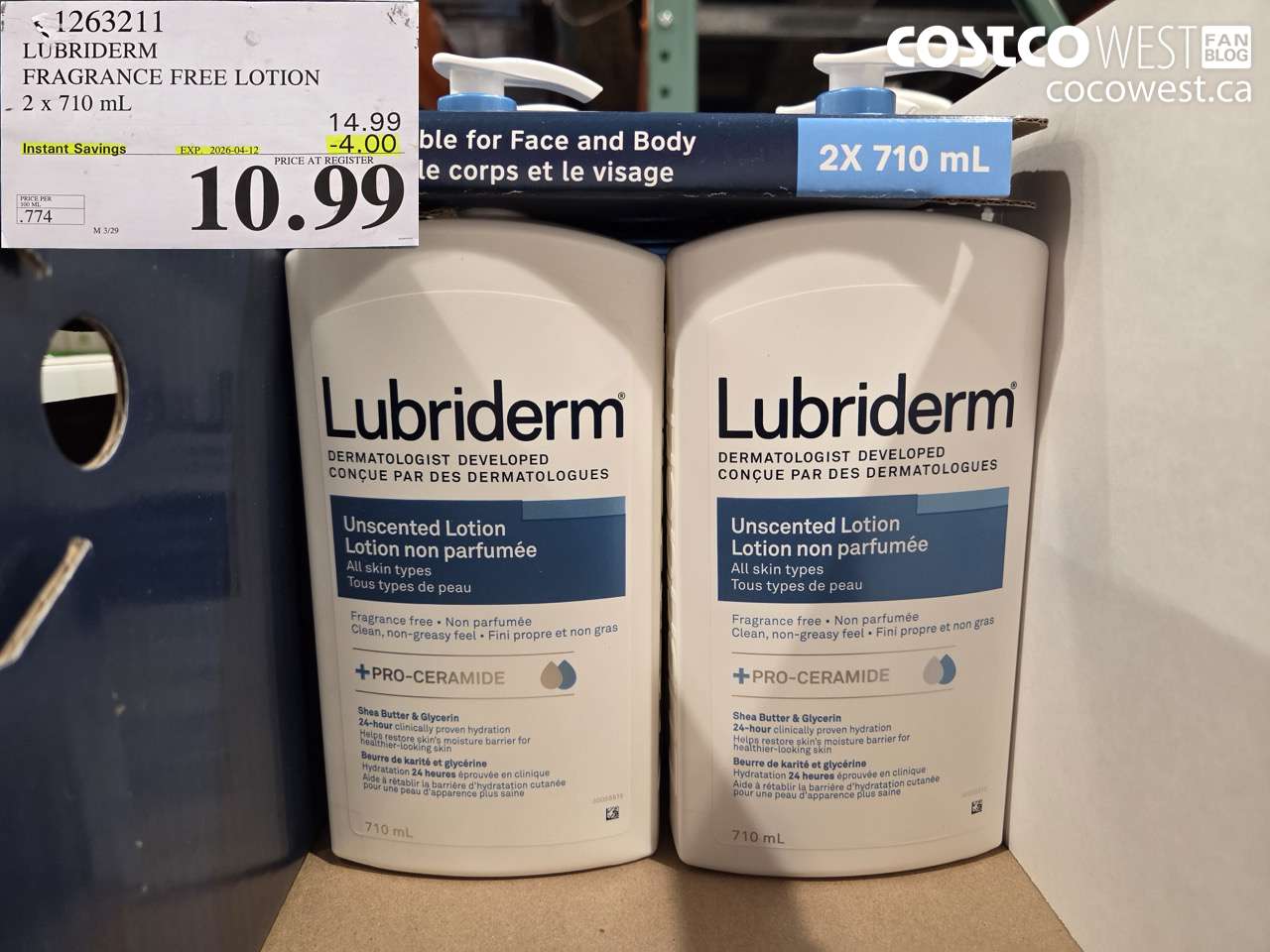 1263211 LUBRIDERM FRAGRANCE FREE LOTION 2 X 710 ML ($4.00 INSTANT SAVINGS EXPIRES ON 2026-04-12) $10.99