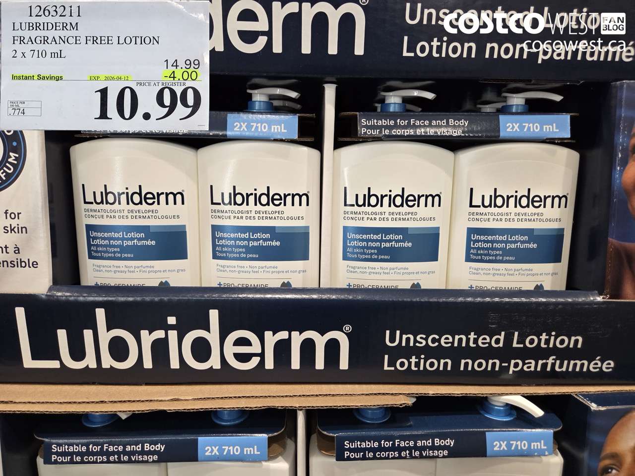 1263211 LUBRIDERM FRAGRANCE FREE LOTION 2 X 710 ML ($4.00 INSTANT SAVINGS EXPIRES ON 2026-04-12) $10.99
