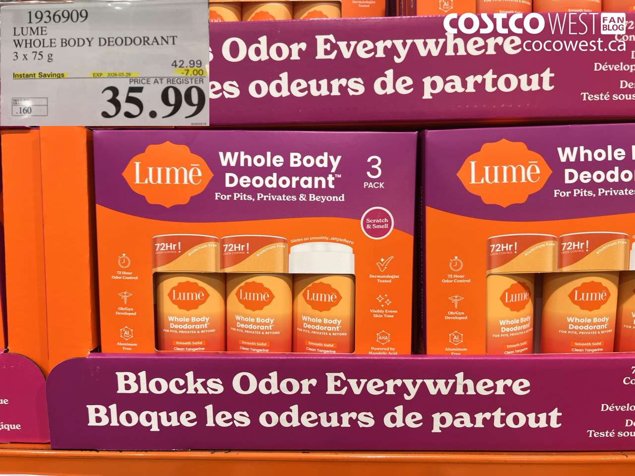 1936909 LUME WHOLE BODY DEODORANT 3 X 75 G ($7.00 INSTANT SAVINGS EXPIRES ON 2026-03-29) $35.99