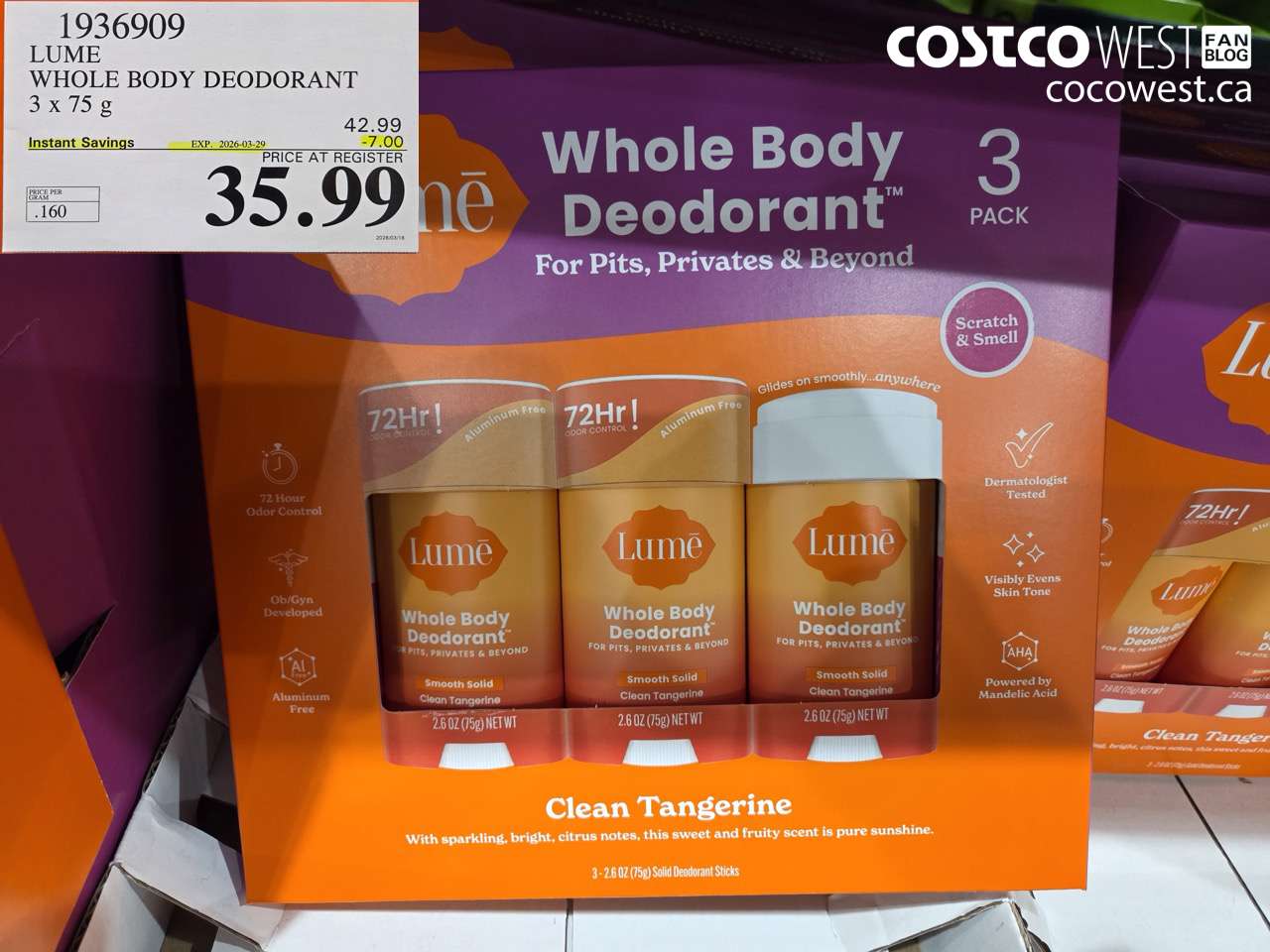 1936909 LUME WHOLE BODY DEODORANT 3 X 75 G ($7.00 INSTANT SAVINGS EXPIRES ON 2026-03-29) $35.99