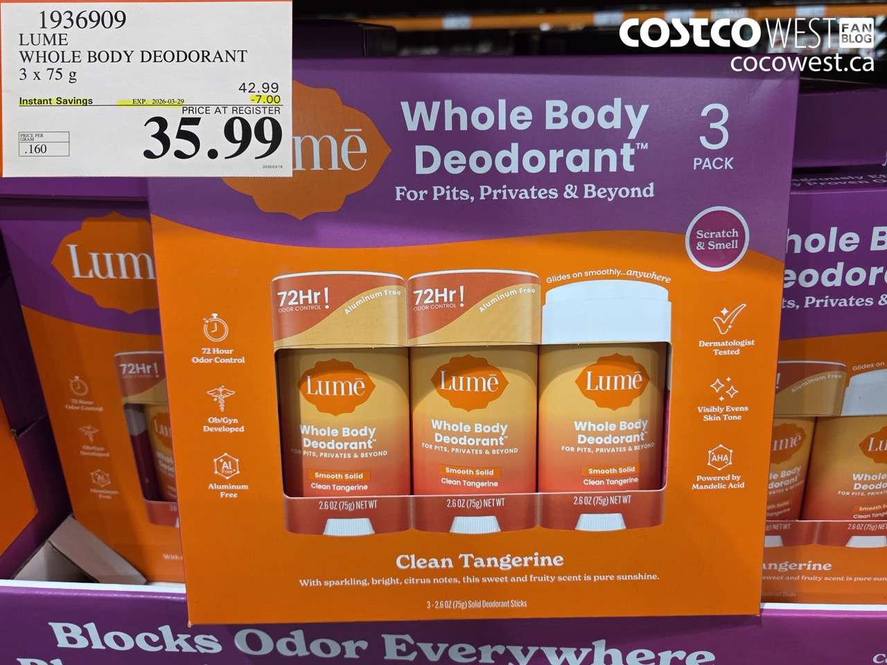 1936909 LUME WHOLE BODY DEODORANT 3 X 75 G ($7.00 INSTANT SAVINGS EXPIRES ON 2026-03-29) $35.99