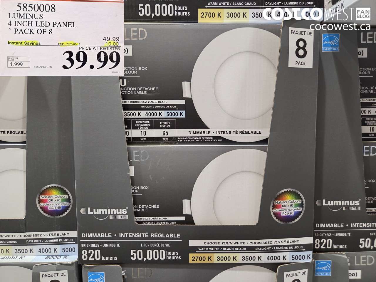 585008 LUMINUS 4 INCH LED PANEL PACK OF 8 ($10.00 INSTANT SAVINGS EXPIRES ON 2026-03-15) $39.99