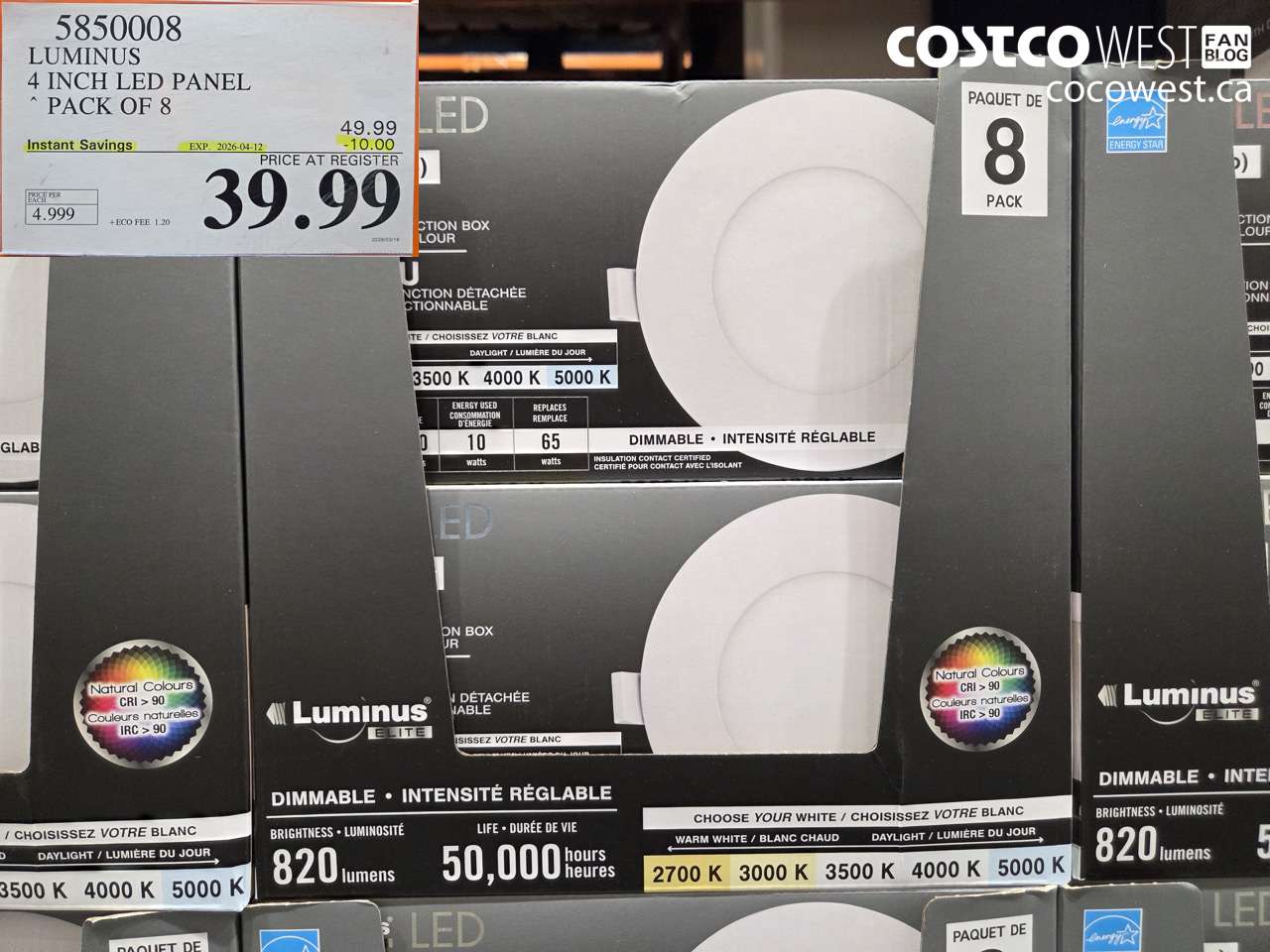 585008 LUMINUS 4 INCH LED PANEL PACK OF 8 ($10.00 INSTANT SAVINGS EXPIRES ON 2026-04-12) $39.99