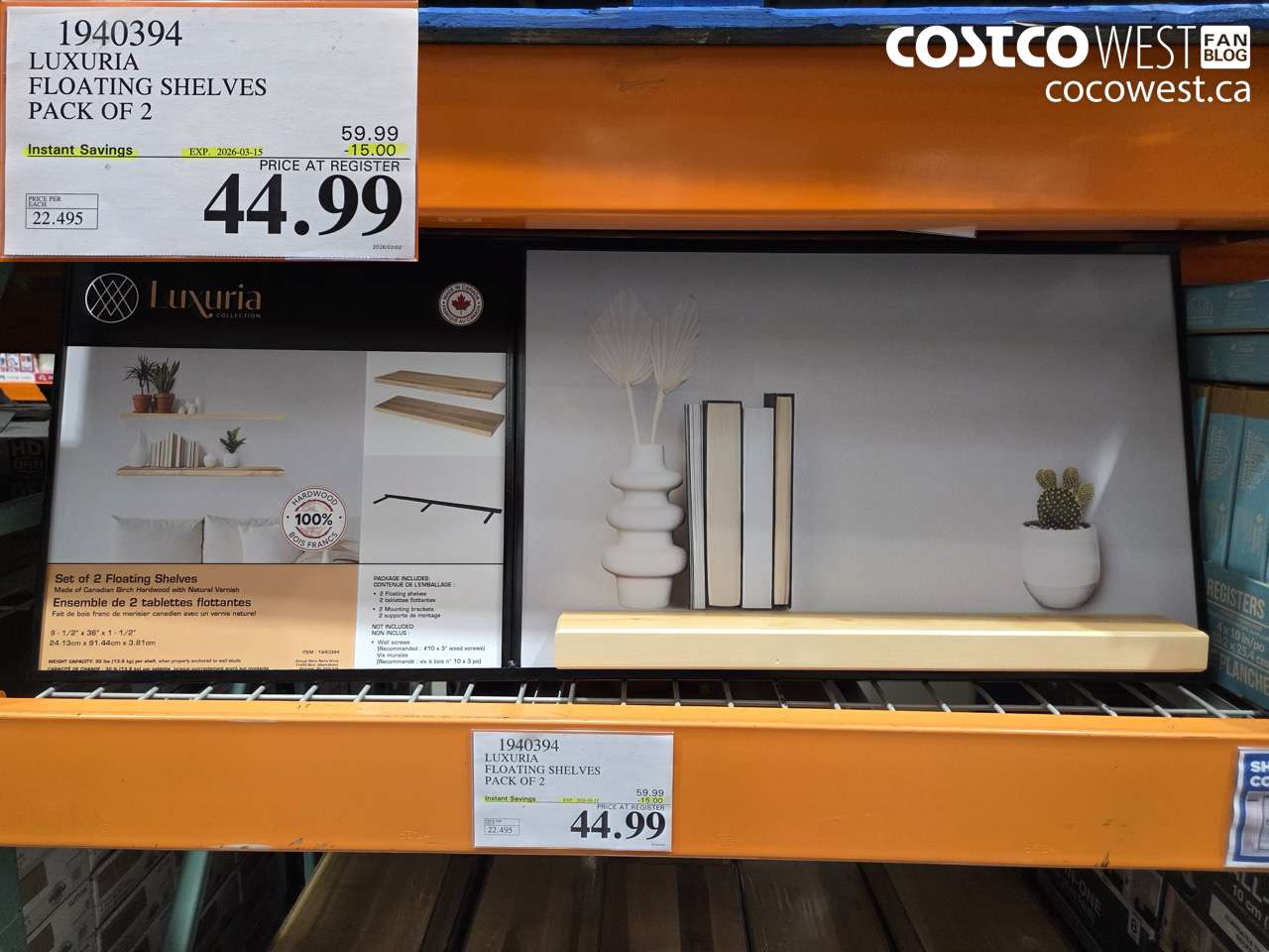 1940394 LUXURIA FLOATING SHELVES PACK OF 2 ($15.00 INSTANT SAVINGS EXPIRES ON 2026-03-15) $44.99