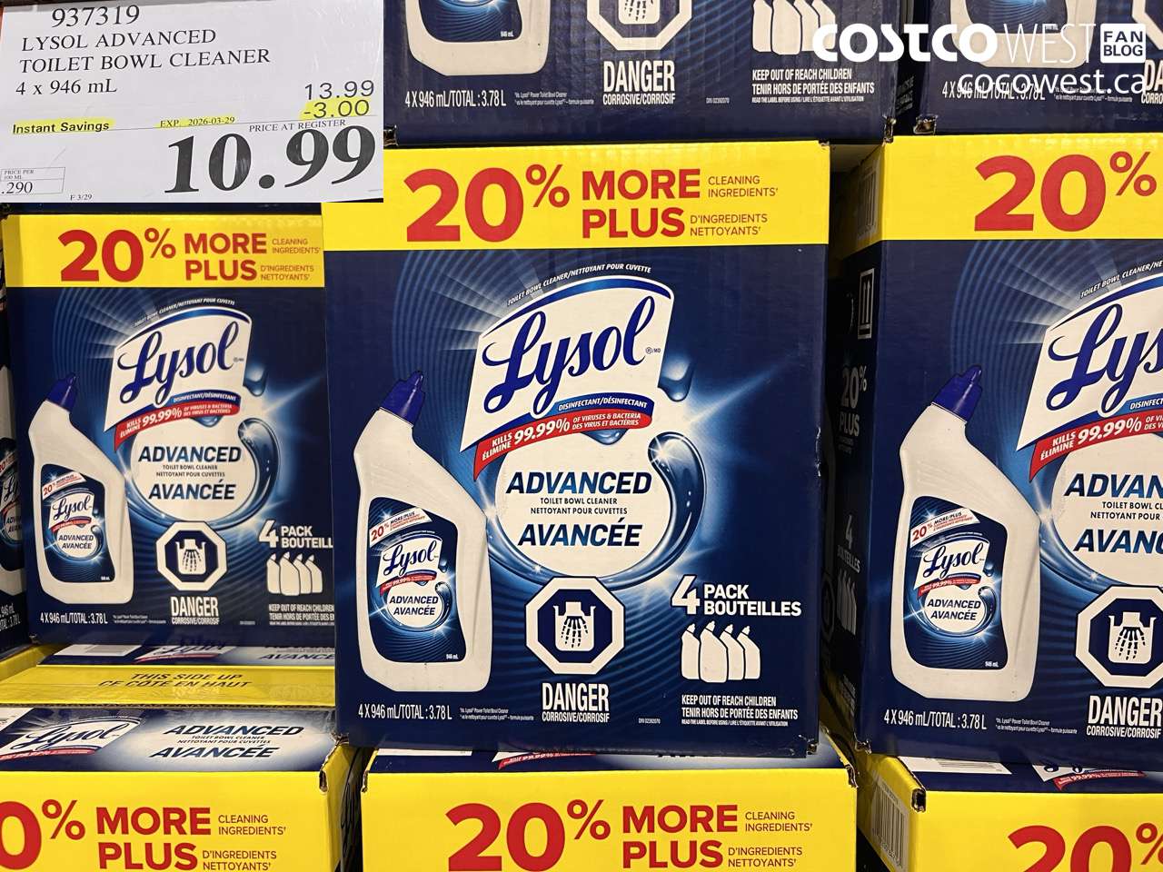 937319 LYSOL ADVANCED TOILET BOWL CLEANER 4 X 946 ML ($3.00 INSTANT SAVINGS EXPIRES ON 2026-03-29) $10.99