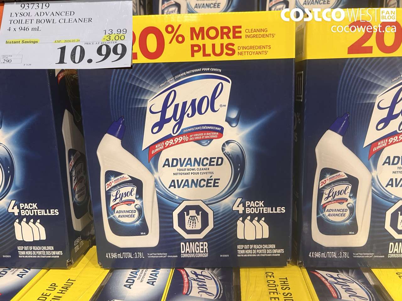 937319 LYSOL ADVANCED TOILET BOWL CLEANER 4 X 946 ML ($3.00 INSTANT SAVINGS EXPIRES ON 2026-03-29) $10.99