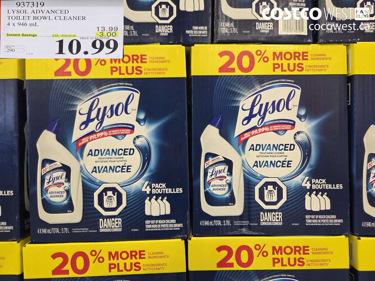937319 LYSOL ADVANCED TOILET BOWL CLEANER 4 X 946 ML ($3.00 INSTANT SAVINGS EXPIRES ON 2026-03-29) $10.99