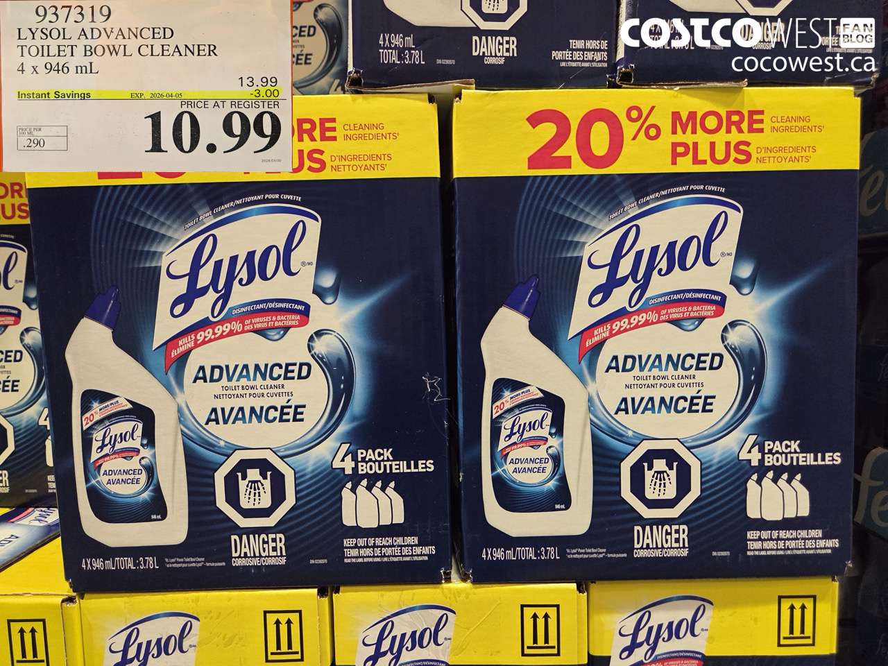 937319 LYSOL ADVANCED TOILET BOWL CLEANER 4 X 946 ML ($3.00 INSTANT SAVINGS EXPIRES ON 2026-04-05) $10.99