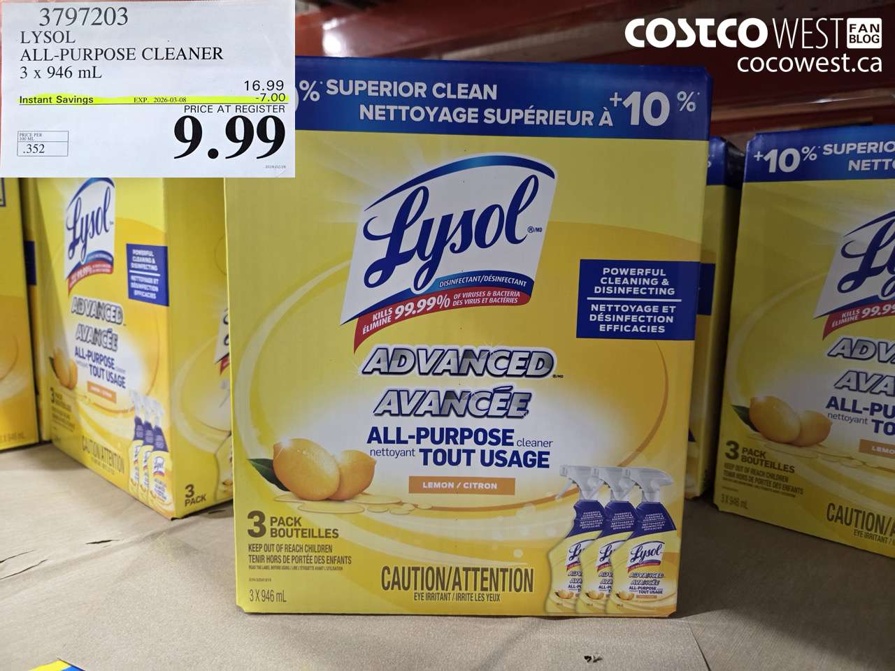 3797203 LYSOL ALL-PURPOSE CLEANER 3 X 946 ML ($7.00 INSTANT SAVINGS EXPIRES ON 2026-03-08) $9.99