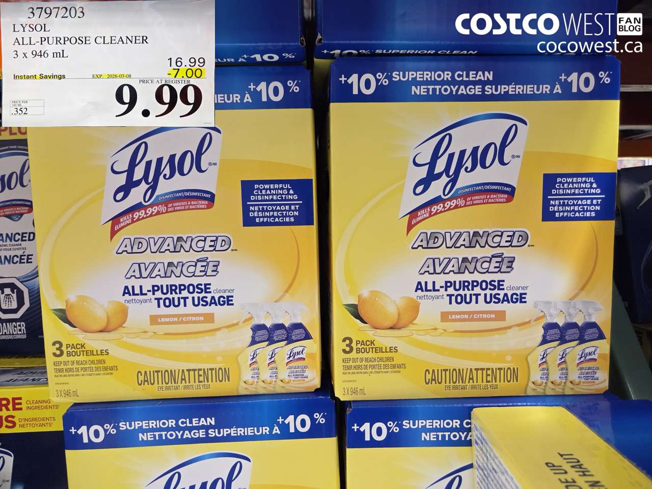 3797203 LYSOL ALL-PURPOSE CLEANER 3 X 946 ML ($7.00 INSTANT SAVINGS EXPIRES ON 2026-03-08) $9.99