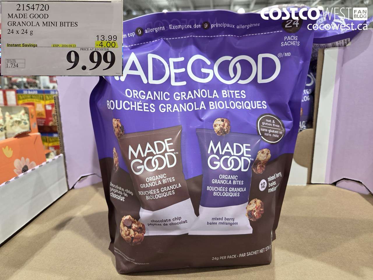 2154720 MADE GOOD GRANOLA MINI BITES 24 X 24 G ($4.00 INSTANT SAVINGS EXPIRES ON 2026-04-12) $9.99