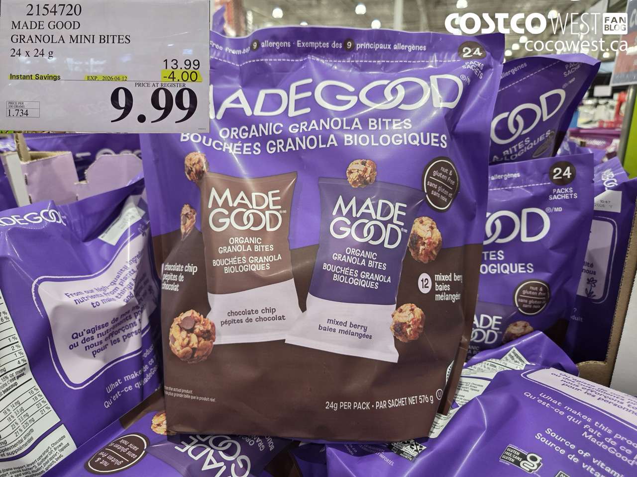 2154720 MADE GOOD GRANOLA MINI BITES 24 X 24 G ($4.00 INSTANT SAVINGS EXPIRES ON 2026-04-12) $9.99