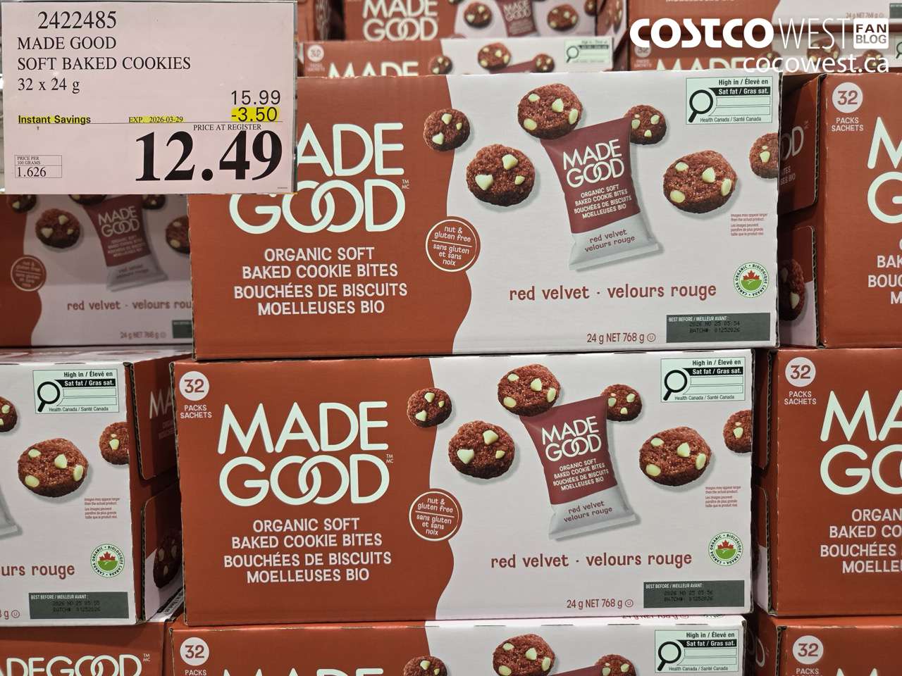 2422485 MADE GOOD SOFT BAKED COOKIES 32 X 24 G ($3.50 INSTANT SAVINGS EXPIRES ON 2026-03-29) $12.49