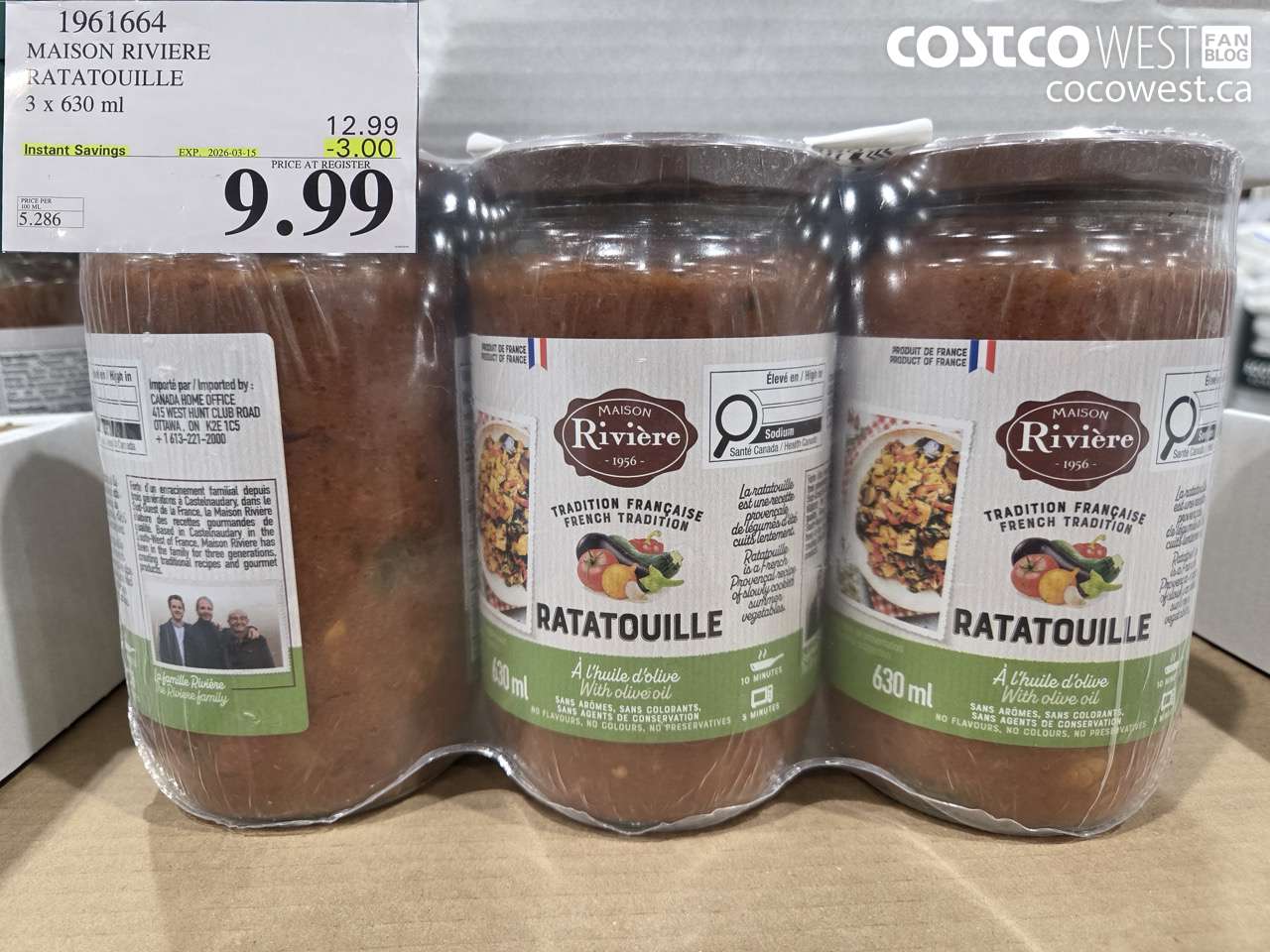 196164 MAISON RIVIERE RATATOUILLE 3 X 630 ML ($3.00 INSTANT SAVINGS EXPIRES ON 2026-03-15) $9.99