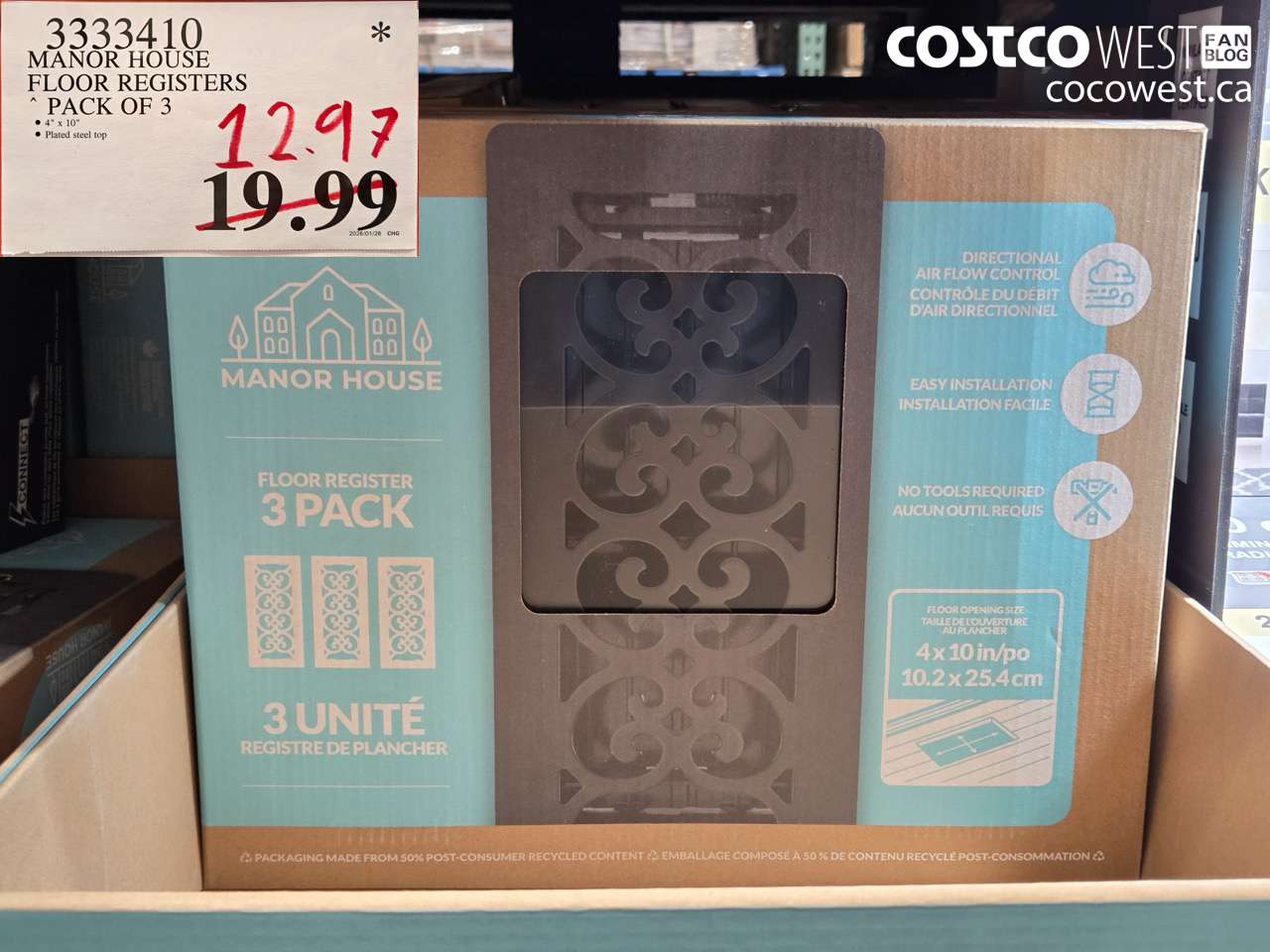 3333410 MANOR HOUSE FLOOR REGISTERS PACK OF 3 $12.97