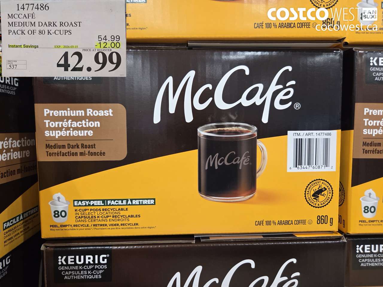 1477486 MCCAFE MEDIUM DARK ROAST PACK OF 80 K-CUPS ($12.00 INSTANT SAVINGS EXPIRES ON 2026-03-15) $42.99