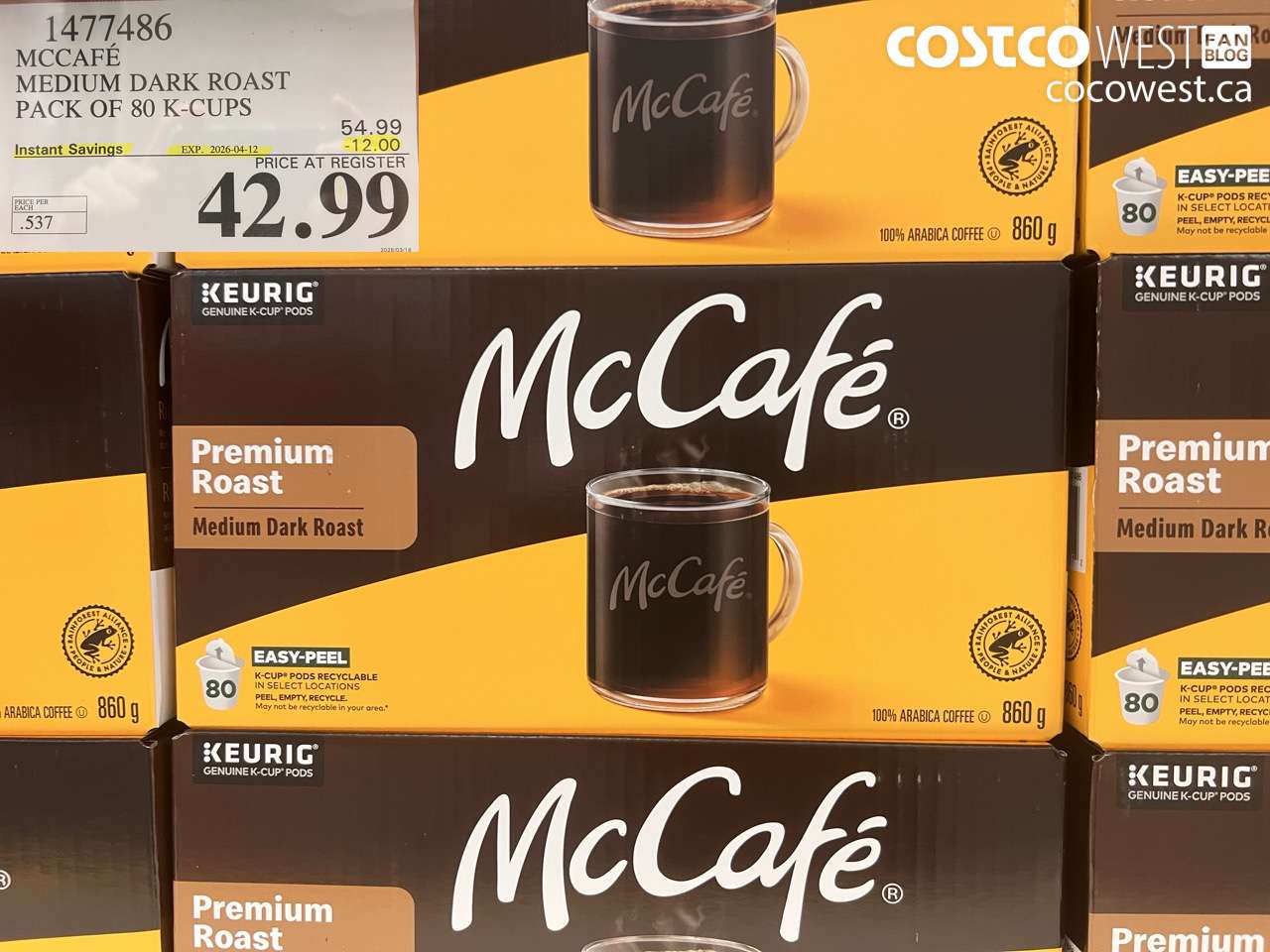 1477486 MCCAFE MEDIUM DARK ROAST PACK OF 80 K-CUPS ($12.00 INSTANT SAVINGS EXPIRES ON 2026-04-12) $42.99