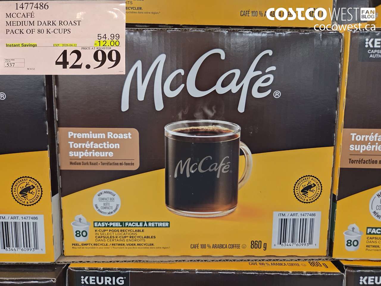 1477486 MCCAFE MEDIUM DARK ROAST PACK OF 80 K-CUPS ($12.00 INSTANT SAVINGS EXPIRES ON 2026-04-12) $42.99