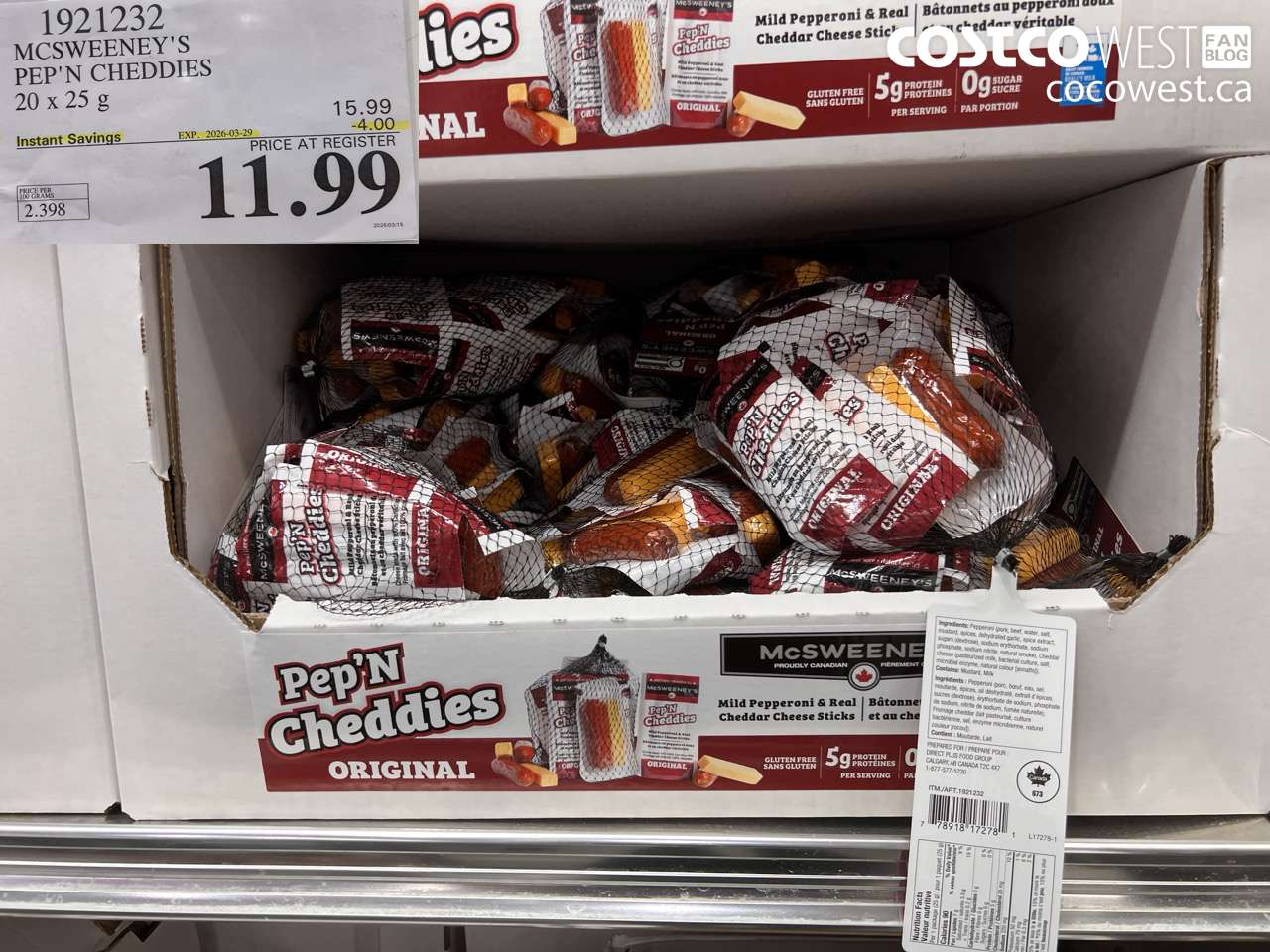 1921232 MCSWEENEY'S PEP'N CHEDDIES 20 X 25 G ($4.00 INSTANT SAVINGS EXPIRES ON 2026-03-29) $11.99