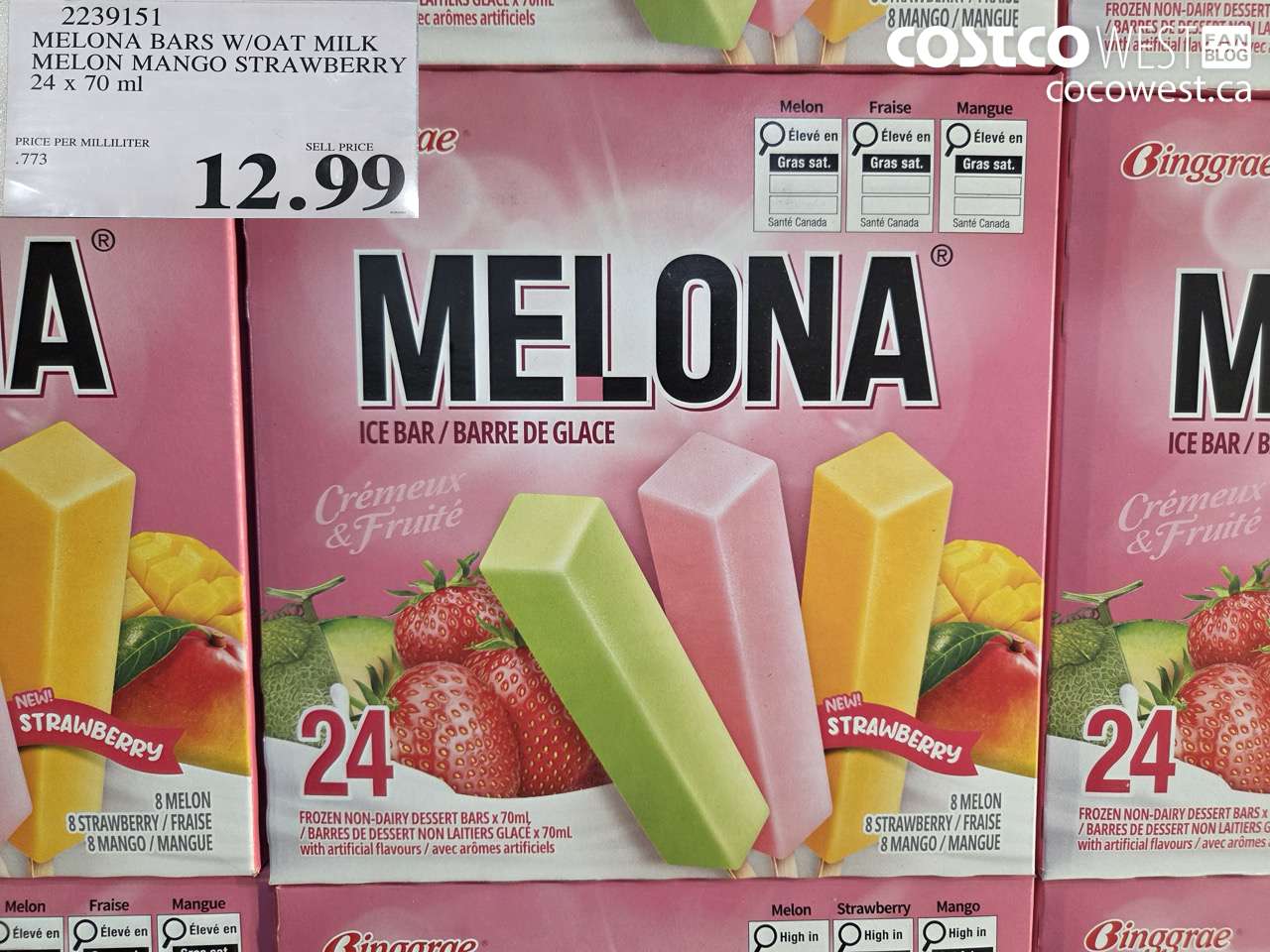 2239151 MELONA BARS W/OAT MILK MELON MANGO STRAWBERRY 24 X 70 ML $12.99