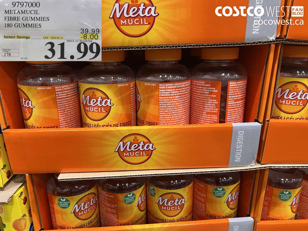 9797000 METAMUCIL FIBRE GUMMIES 180 GUMMIES ($8.00 INSTANT SAVINGS EXPIRES ON 2026-04-12) $31.99