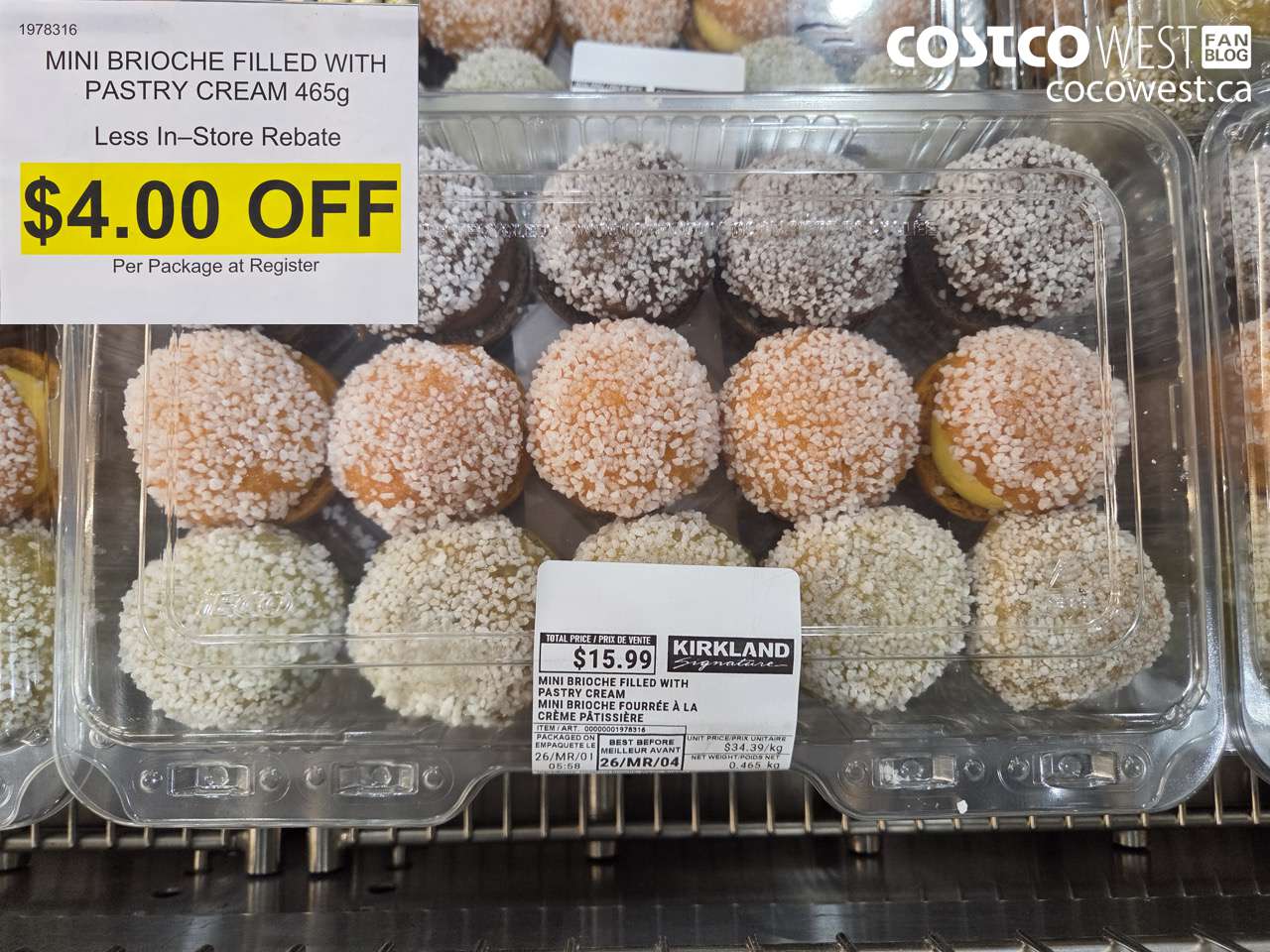 1978316 MINI BRIOCHE FILLED WITH PASTRY CREAM 465G ($4.00 INSTANT SAVINGS)