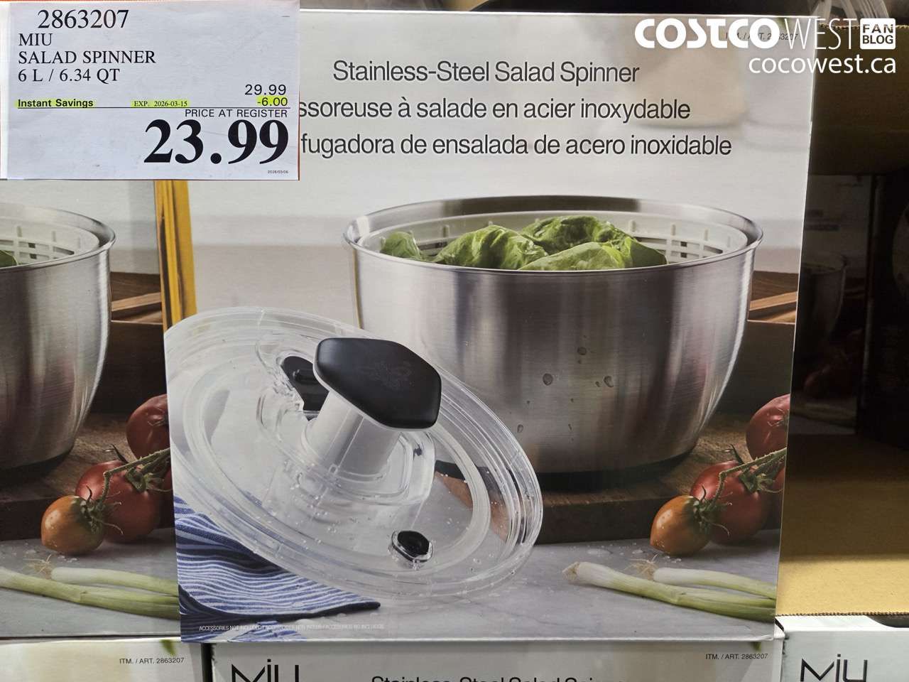 2863207 MIU SALAD SPINNER 6L/6.34QT ($6.00 INSTANT SAVINGS EXPIRES ON 2026-03-15) $23.99