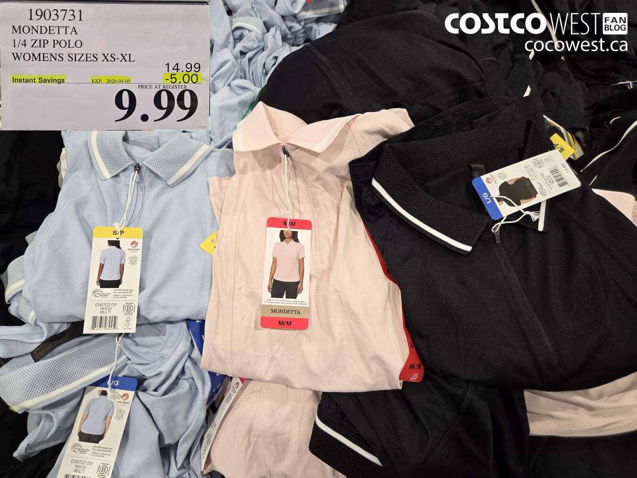 1903731 MONDETTA 1/4 ZIP POLO WOMENS SIZES XS-XL ($5.00 INSTANT SAVINGS EXPIRES ON 2026-04-05) $9.99