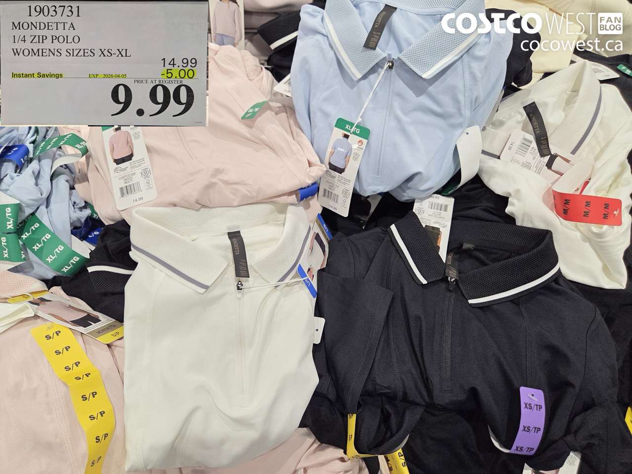 1903731 MONDETTA 1/4 ZIP POLO WOMENS SIZES XS-XL ($5.00 INSTANT SAVINGS EXPIRES ON 2026-04-05) $9.99