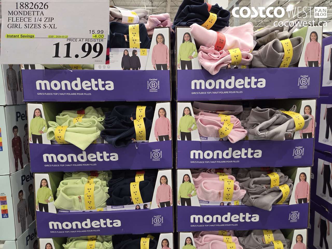 1882626 MONDETTA FLEECE 1/4 ZIP GIRL SIZES S-XL ($4.00 INSTANT SAVINGS EXPIRES ON 2026-03-22) $11.99