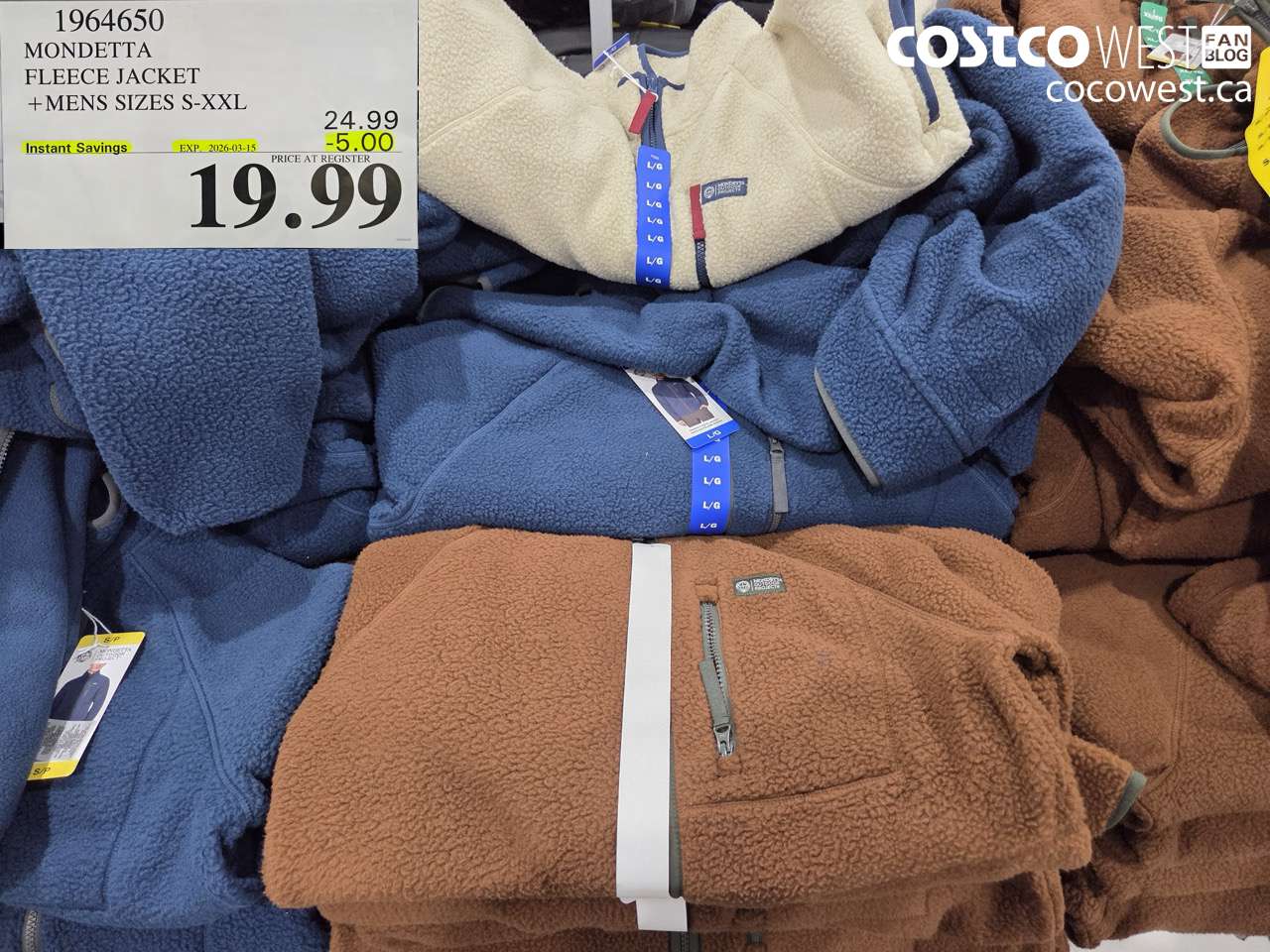 1964650 MONDETTA FLEECE JACKET + MENS SIZES S-XXL ($5.00 INSTANT SAVINGS EXPIRES ON 2026-03-15) $19.99