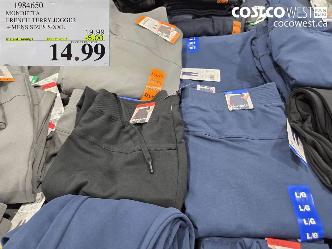 1984650 MONDETTA FRENCH TERRY JOGGER MENS SIZES S-XXL ($5.00 INSTANT SAVINGS EXPIRES ON 2026-03-15) $14.99