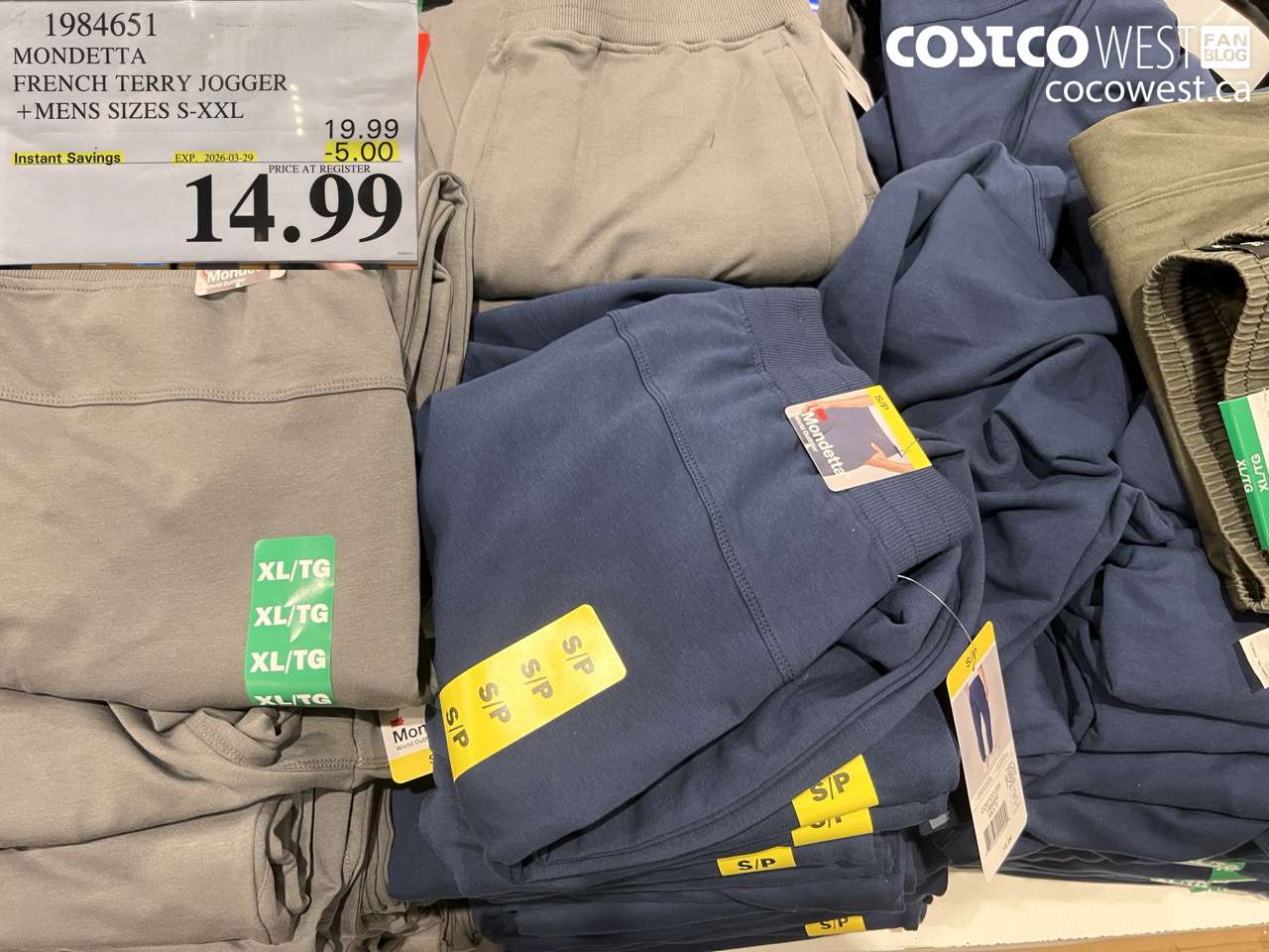 1984651 MONDETTA FRENCH TERRY JOGGER +MENS SIZES S-XXL ($5.00 INSTANT SAVINGS EXPIRES ON 2026-03-29) $14.99