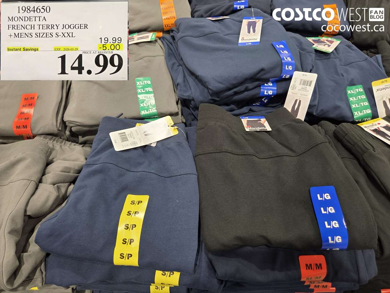 1984650 MONDETTA FRENCH TERRY JOGGER +MENS SIZES S-XXL ($5.00 INSTANT SAVINGS EXPIRES ON 2026-03-29) $14.99