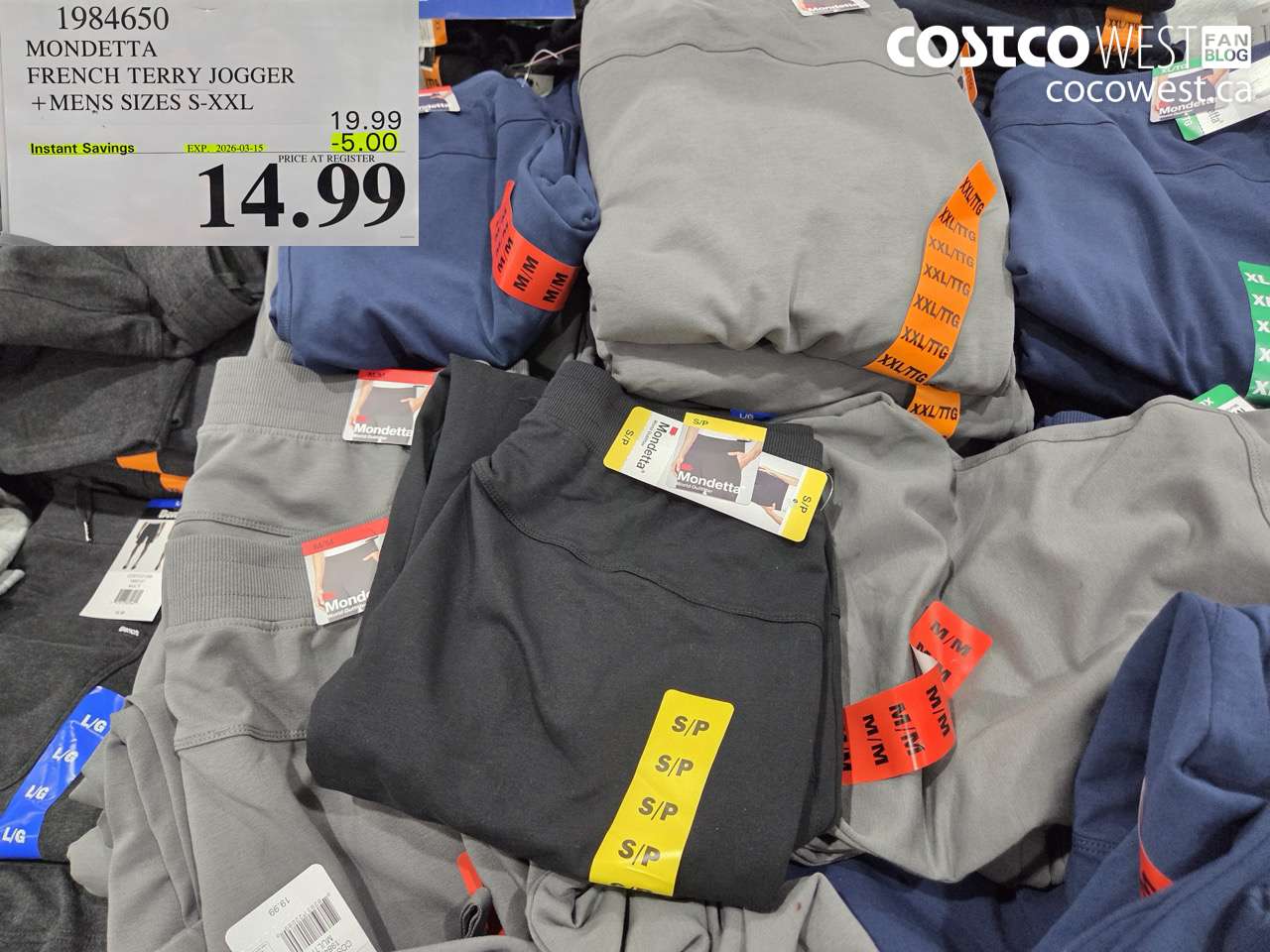 1984650 MONDETTA FRENCH TERRY JOGGER + MENS SIZES S-XXL ($5.00 INSTANT SAVINGS EXPIRES ON 2026-03-15) $14.99