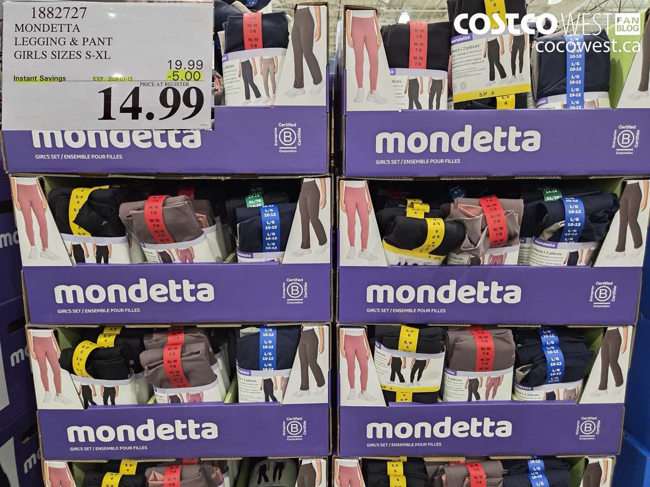 1882727 MONDETTA LEGGING & PANT GIRLS SIZES S-XL ($5.00 INSTANT SAVINGS EXPIRES ON 2026-03-15) $14.99