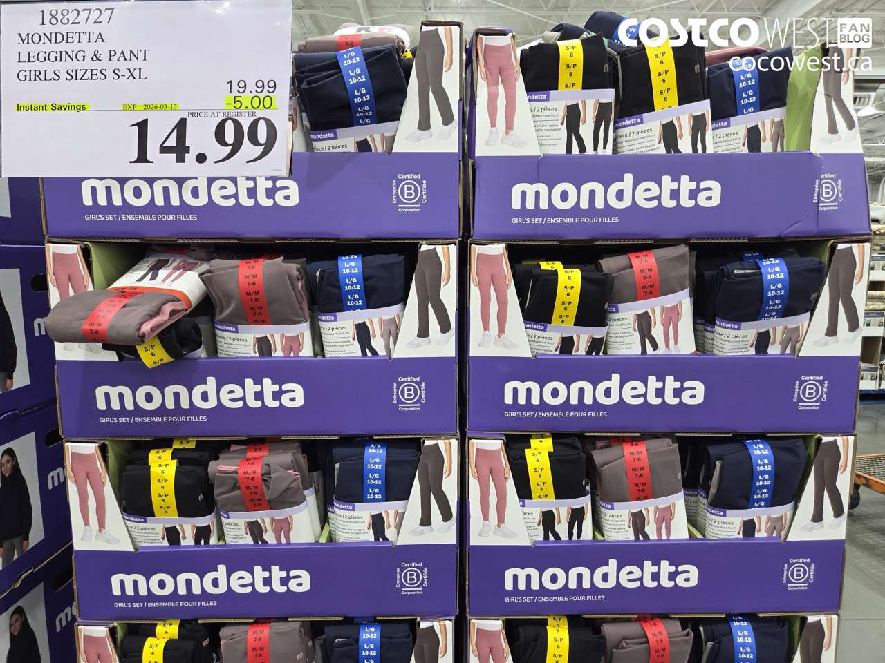 1882727 MONDETTA LEGGING & PANT GIRLS SIZES S-XL ($5.00 INSTANT SAVINGS EXPIRES ON 2026-03-15) $14.99