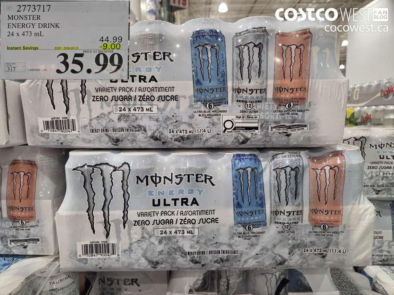 27737117 MONSTER ENERGY DRINK 24 X 473 ML ($9.00 INSTANT SAVINGS EXPIRES ON 2026-03-15) $35.99