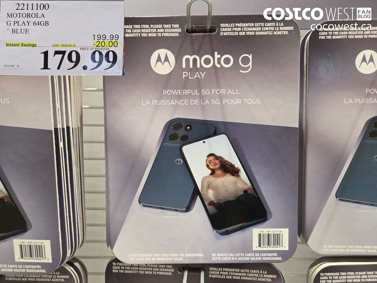 2211100 MOTOROLA G PLAY 64GB BLUE ($20.00 INSTANT SAVINGS EXPIRES ON 2026-03-15) $179.99