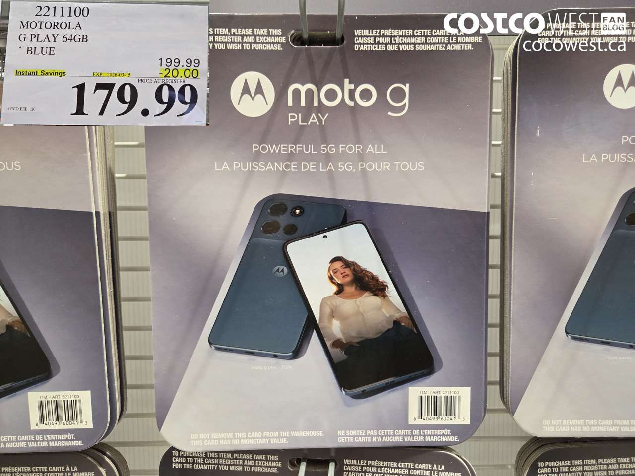 2211100 MOTOROLA G PLAY 64GB BLUE ($20.00 INSTANT SAVINGS EXPIRES ON 2026-03-15) $179.99