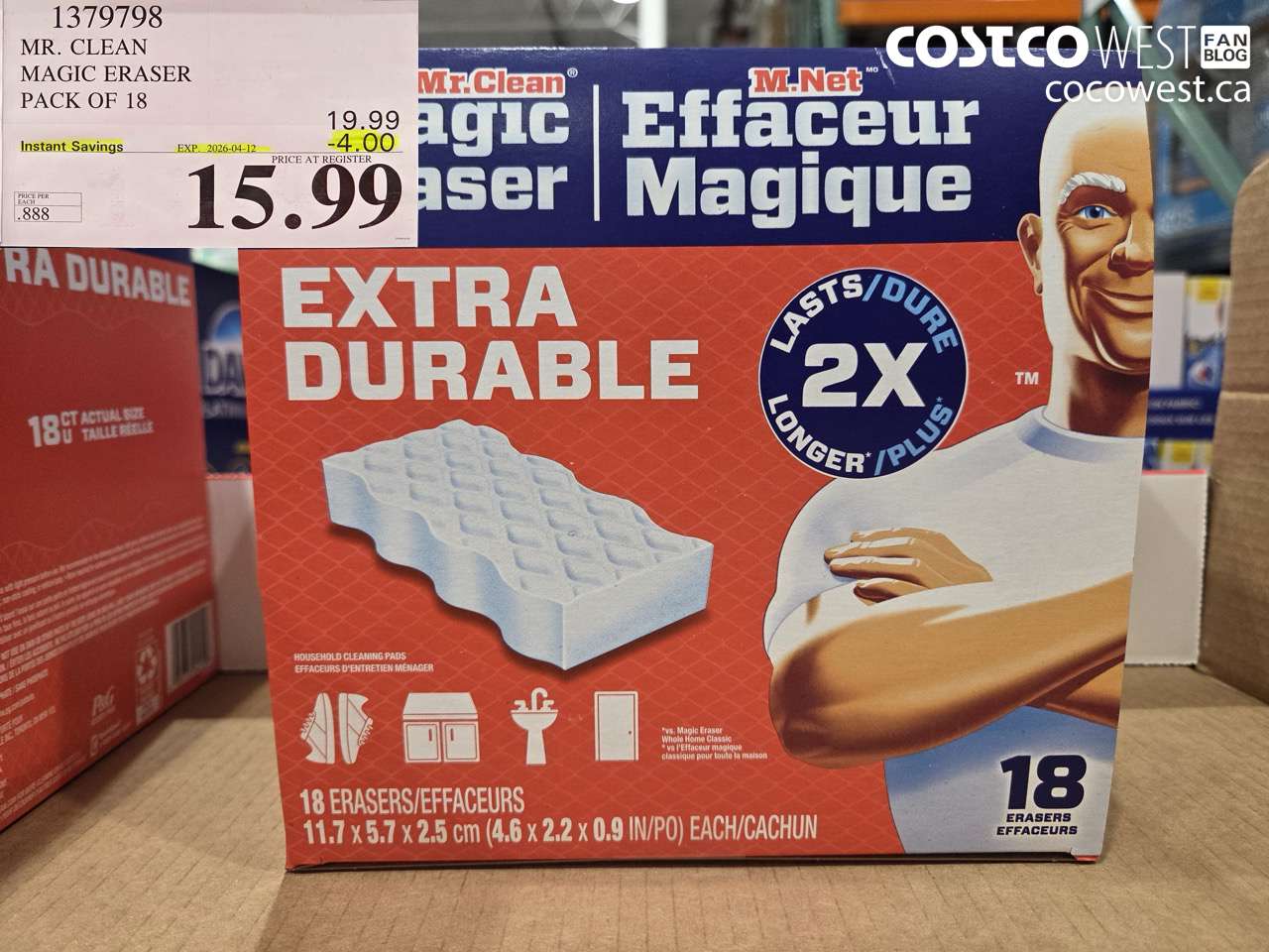 1379798 MR. CLEAN MAGIC ERASER PACK OF 18 ($4.00 INSTANT SAVINGS EXPIRES ON 2026-04-12) $15.99
