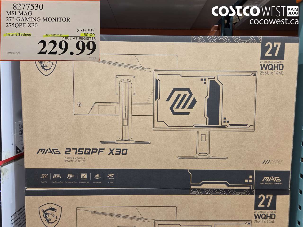 8277530 MSI MAG 27 GAMING MONITOR 275QPF X30 ($50.00 INSTANT SAVINGS EXPIRES ON 2026-03-29) $229.99